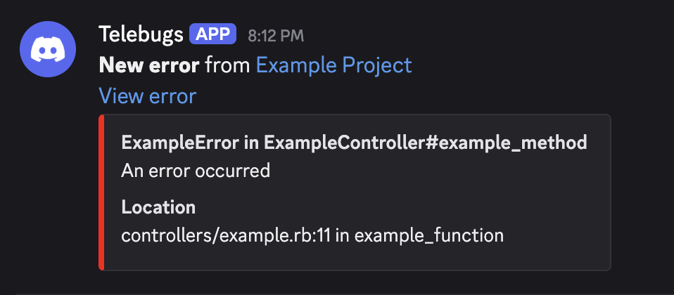 Discord webhook notification sent by Telebugs
