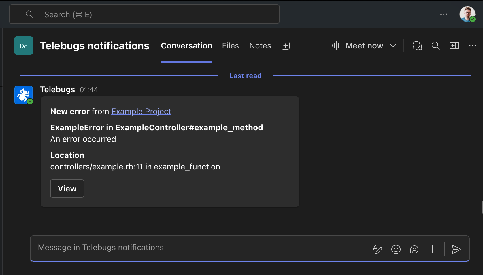 Microsoft Teams Telebugs notification