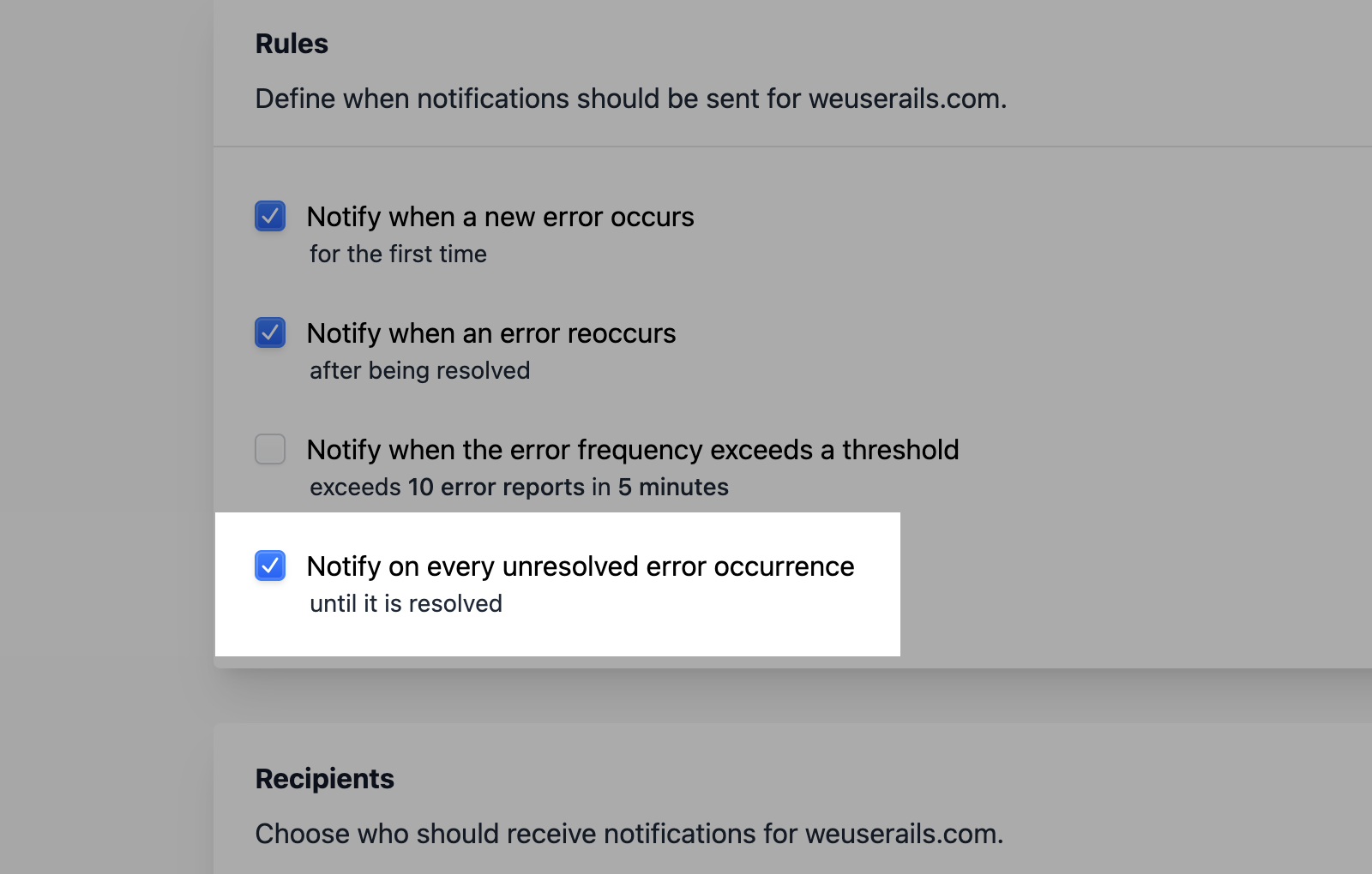New notification rule configuration