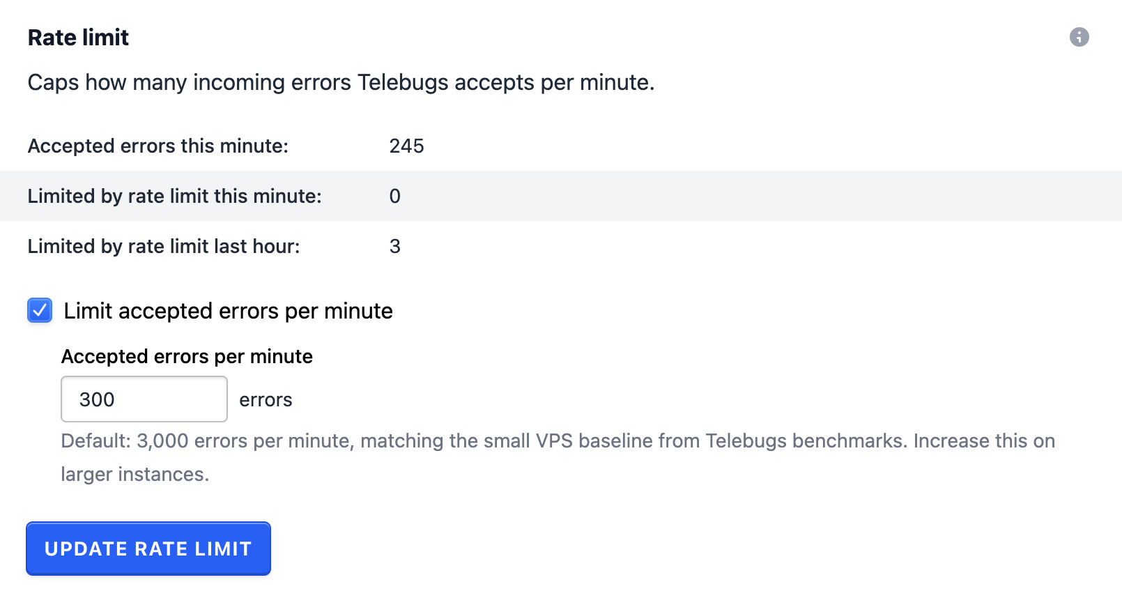 Rate limit settings in Telebugs