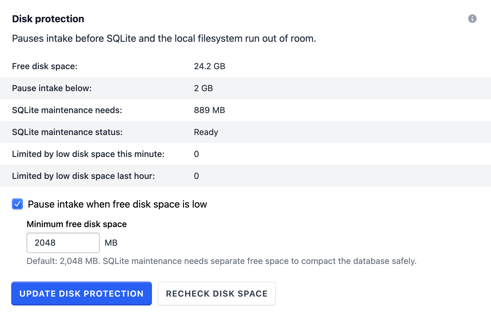 Disk protection settings in Telebugs