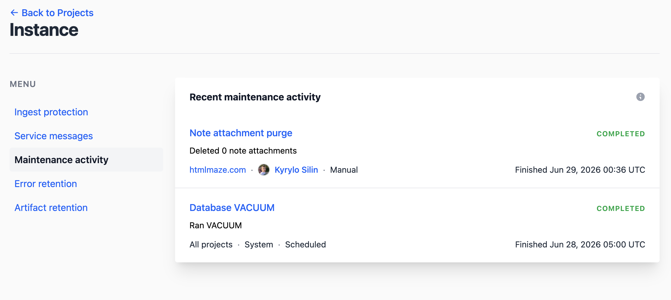 Recent maintenance activity in Telebugs
