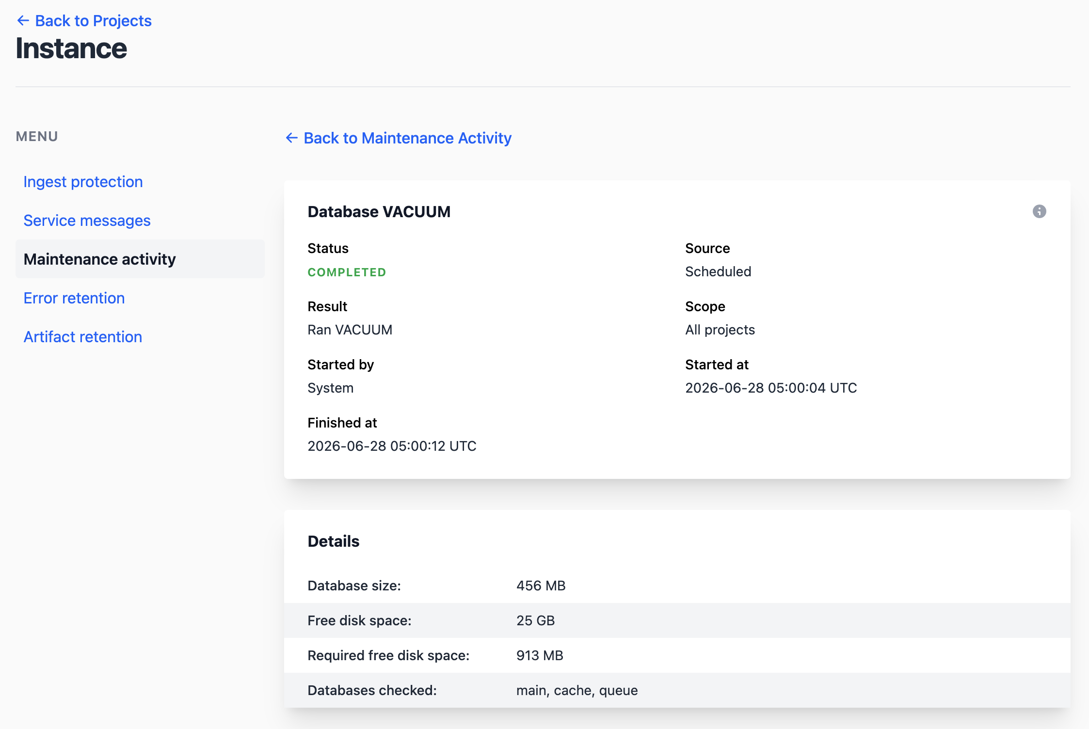 Individual maintenance activity record in Telebugs