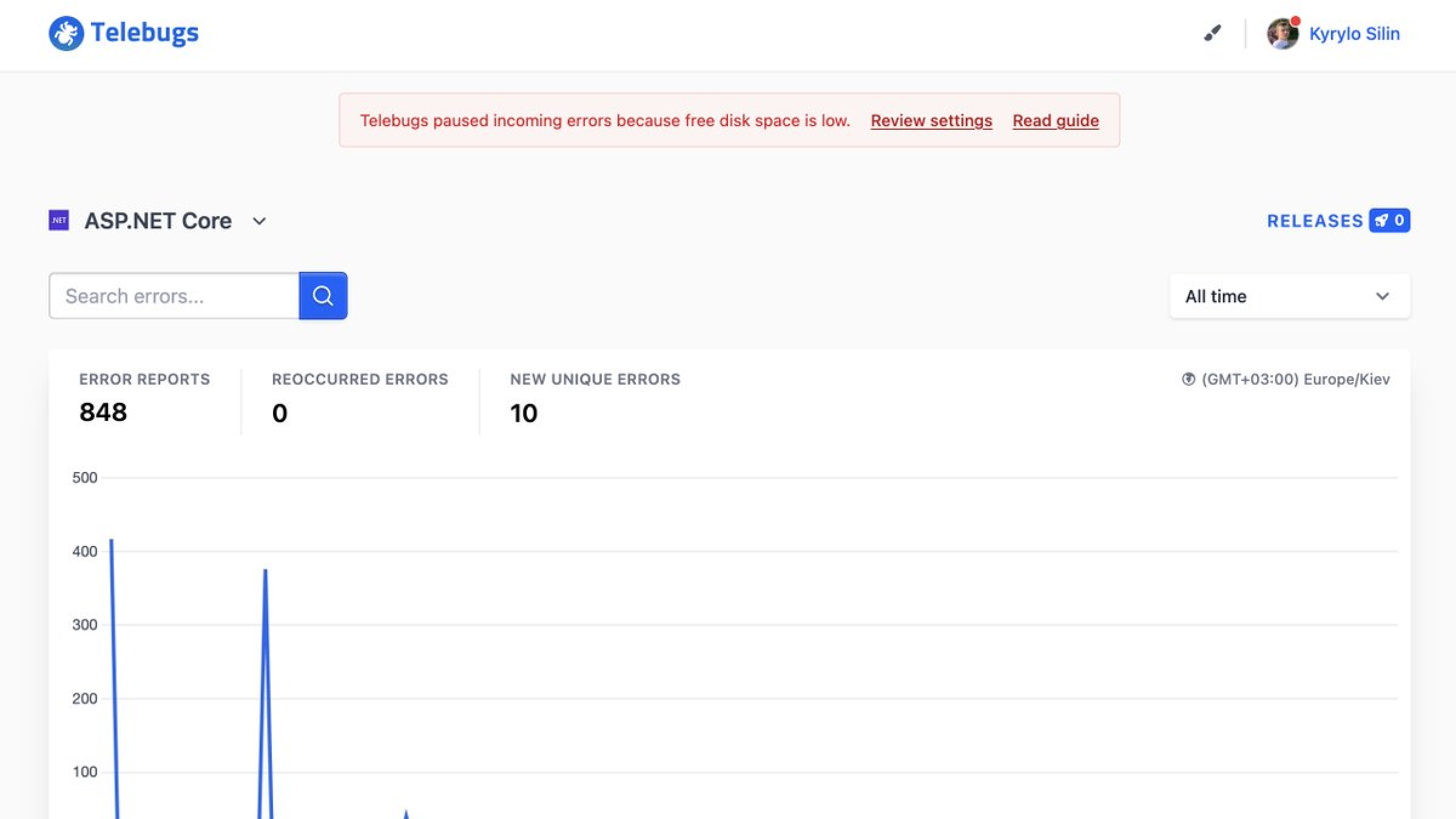 Telebugs warning banner for limited incoming errors