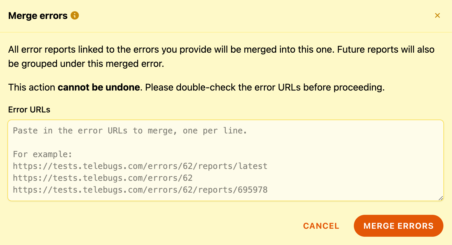 Merge errors dialog