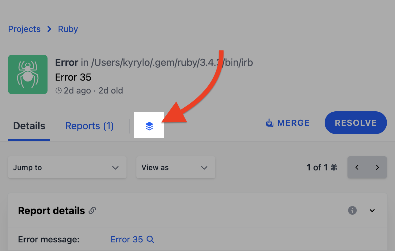 Grouping details button in Telebugs