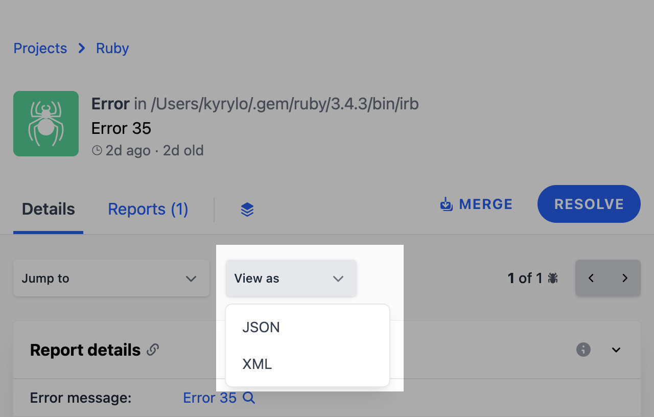 View As dropdown in Telebugs