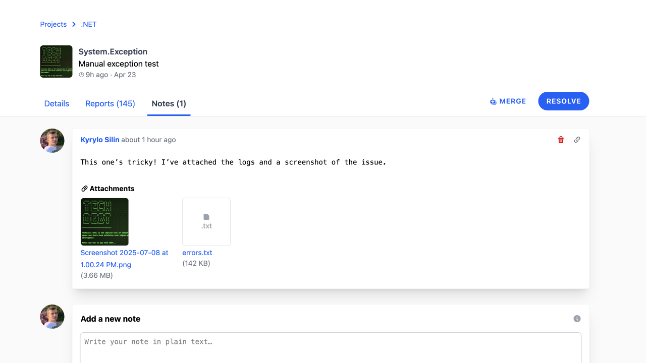 Error note example
