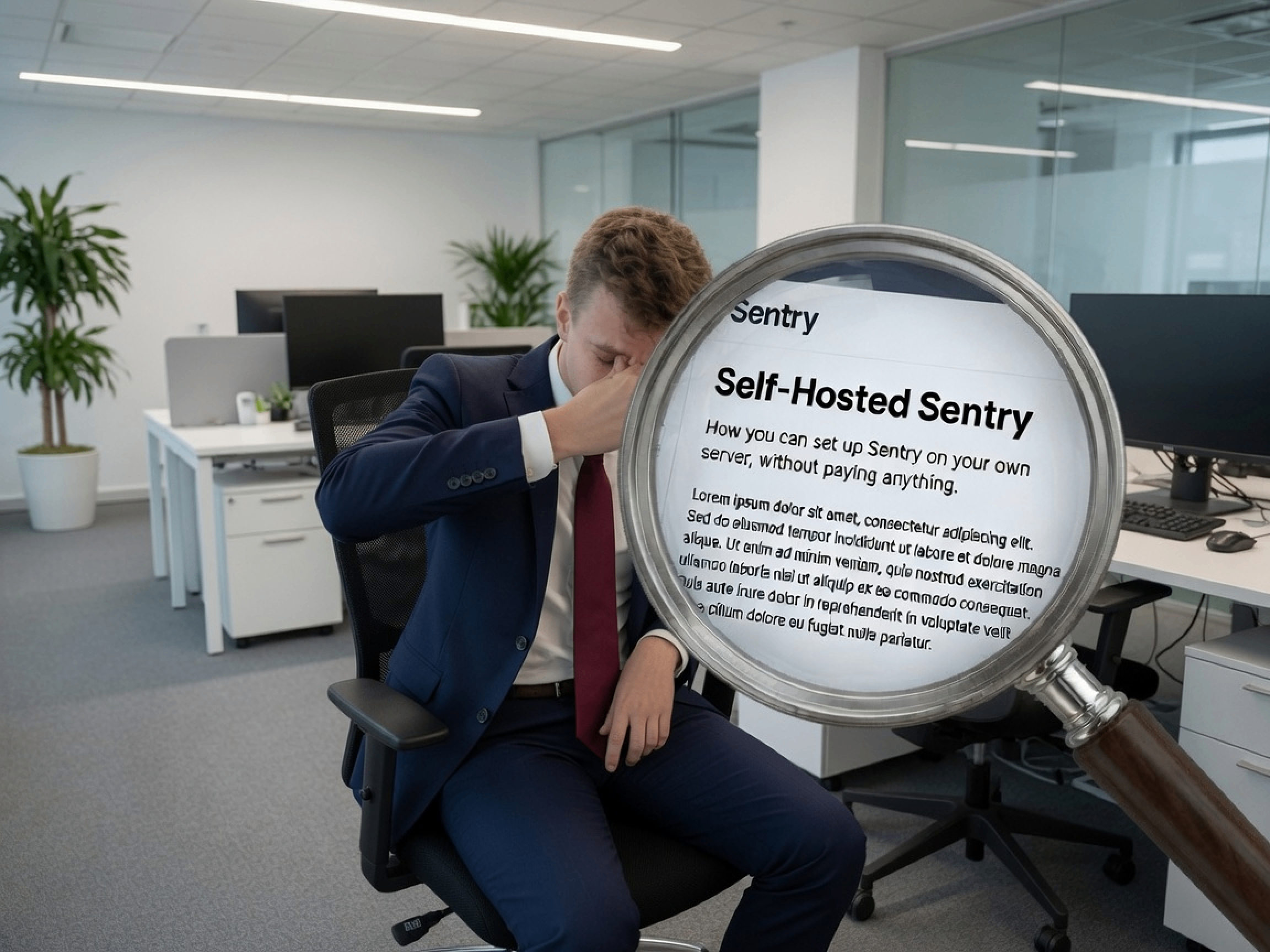 A man looking tired reading the Self-Hosted Sentry docs