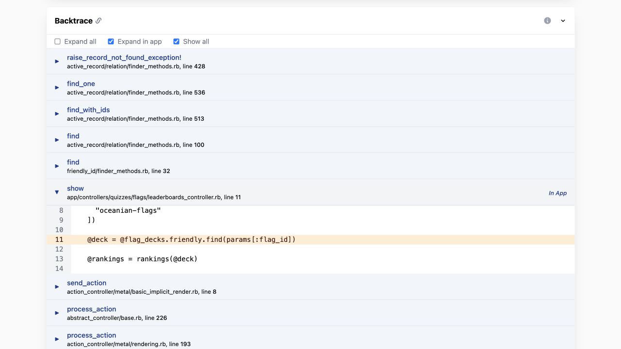 Rails exception backtrace example for effective error tracking