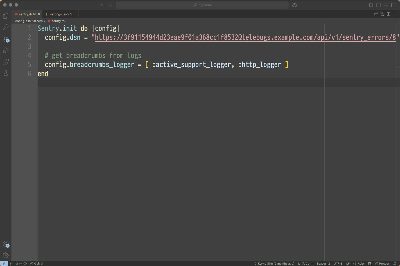 Application with Telebugs configured
