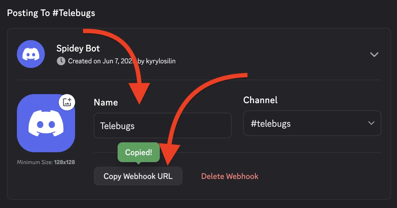 Copy Webhook URL button