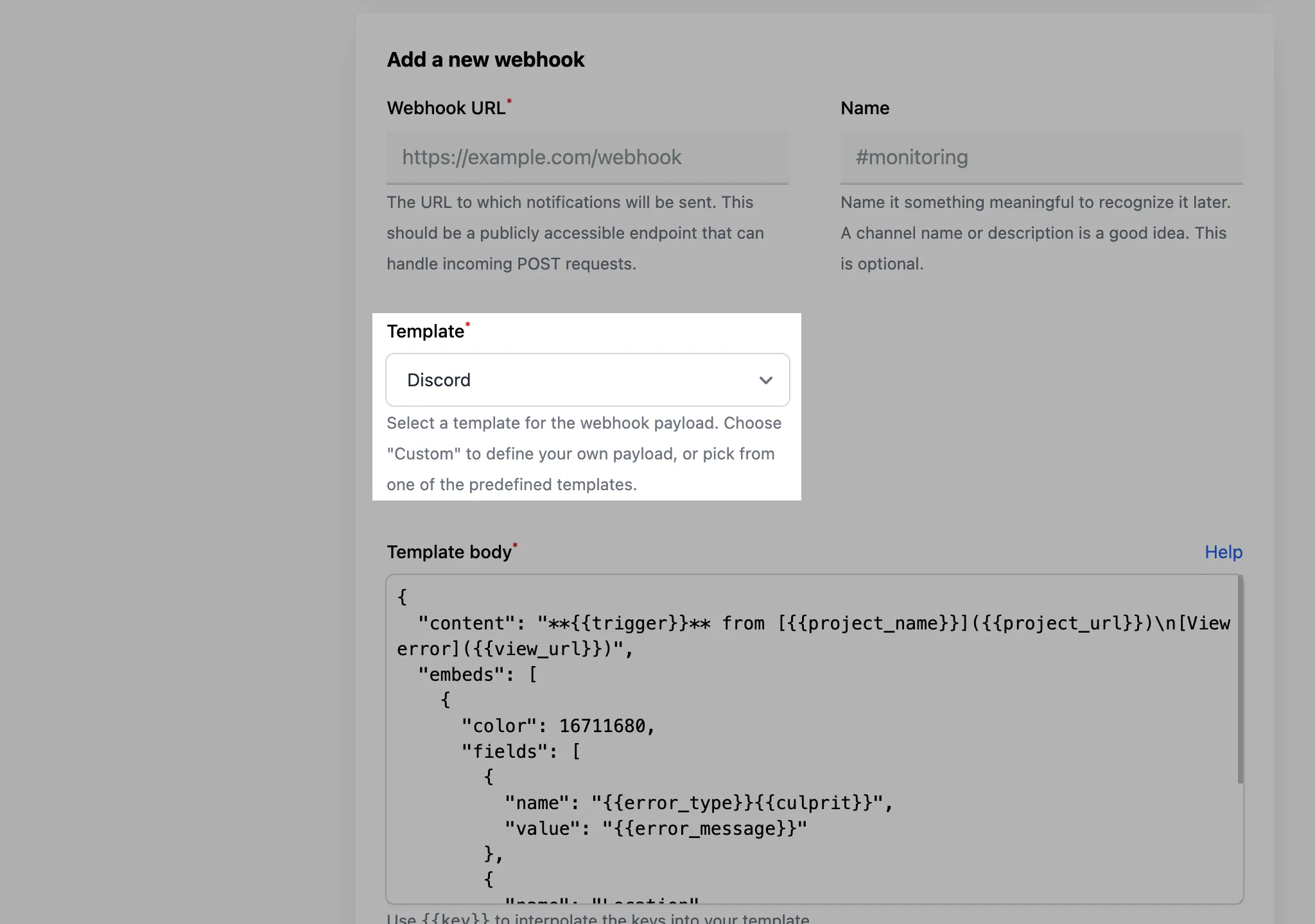 Select Discord template type