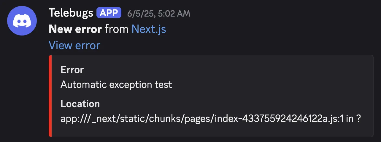 Telebugs Discord notification example
