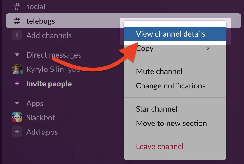 Slack channel dropdown