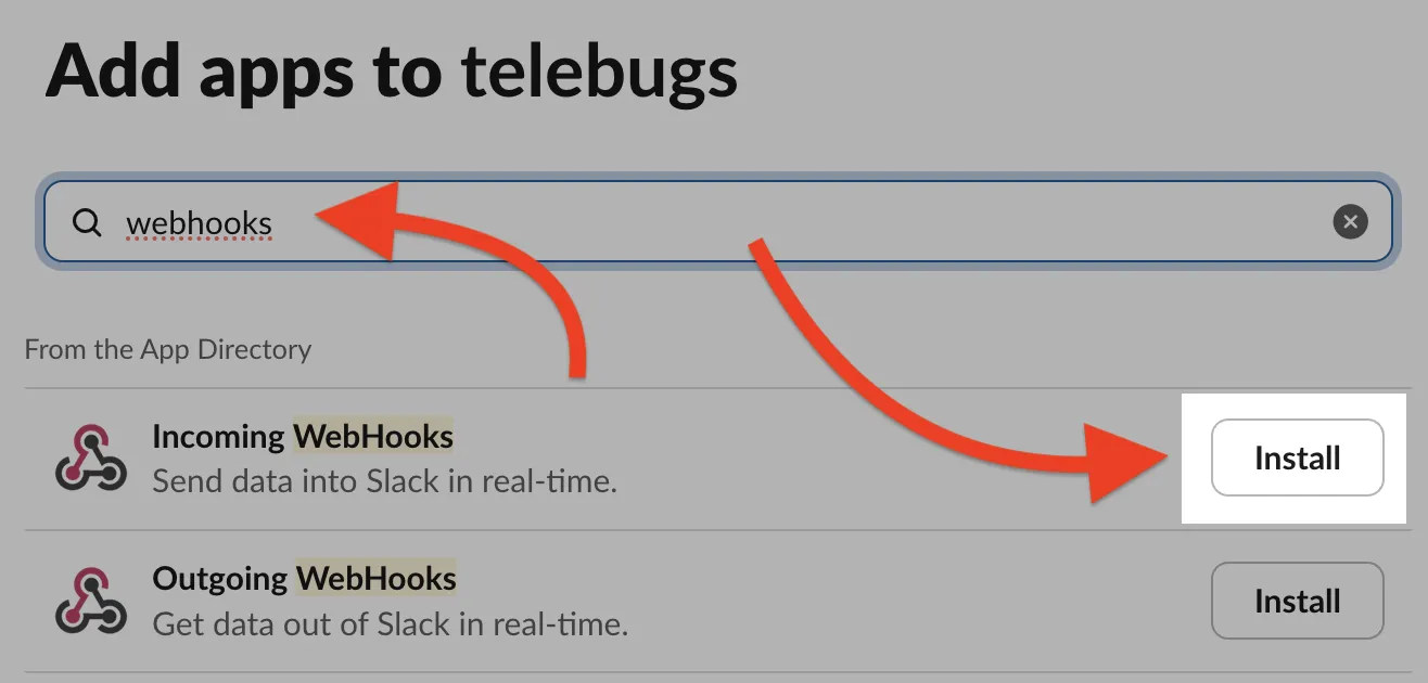 Install Incoming Webhooks app