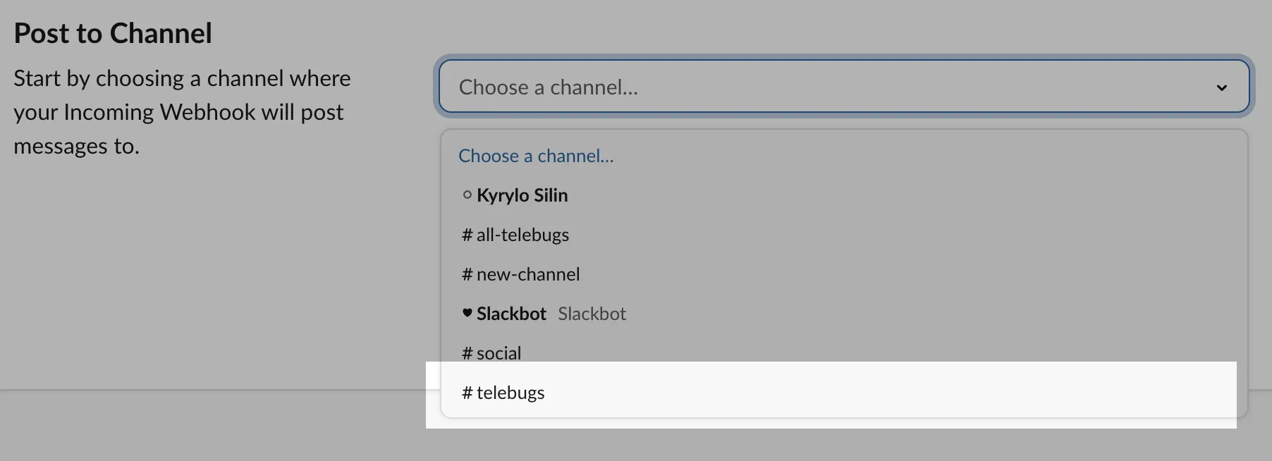 Select channel for webhook