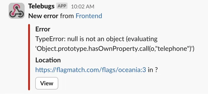 Telebugs Slack notification example