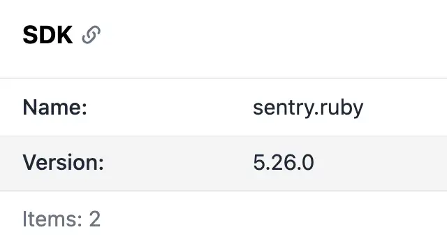 SDK details with name and version