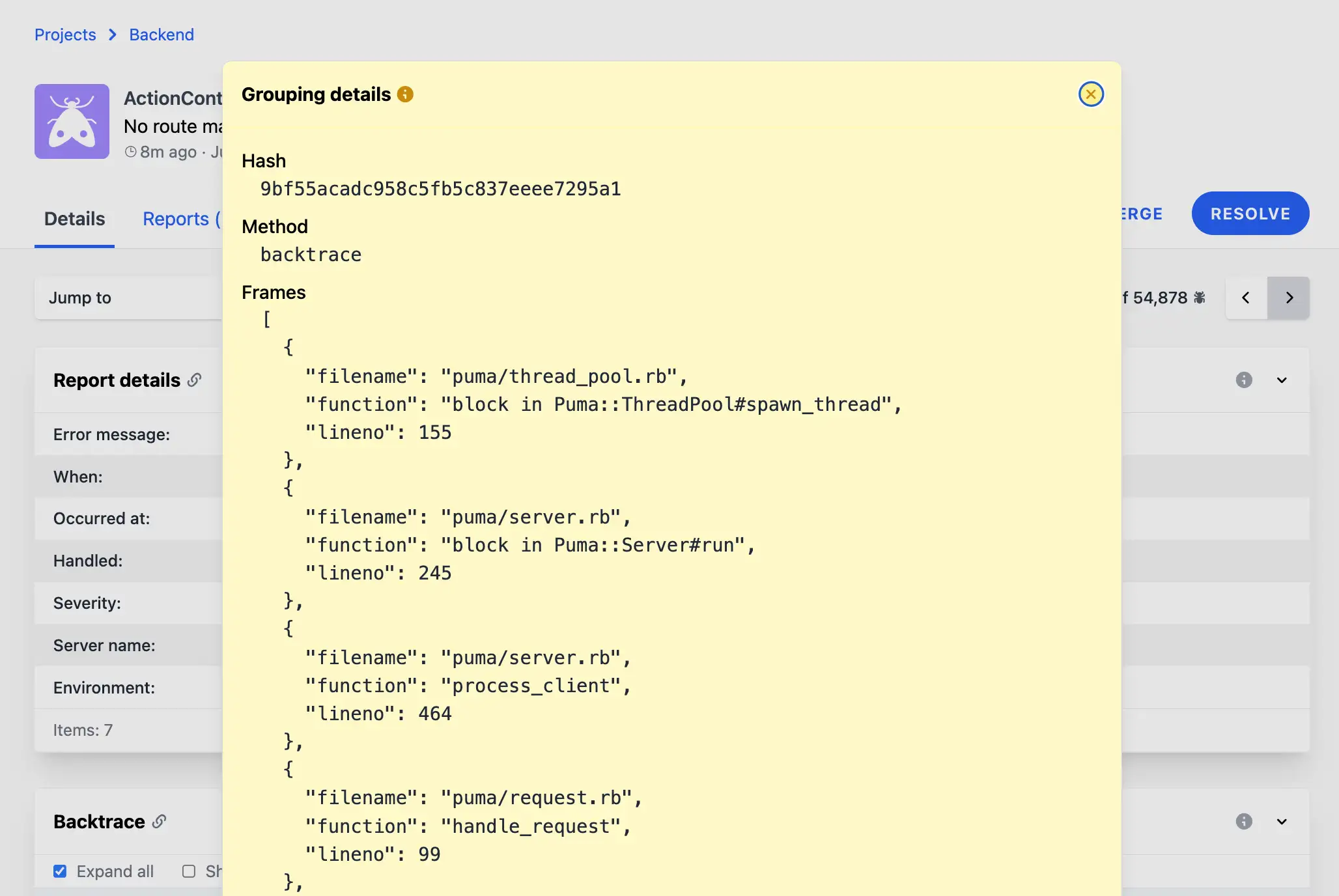 Grouping details example in Telebugs