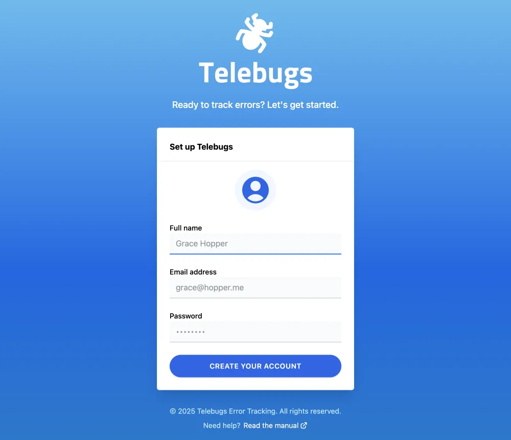 Telebugs setup screen