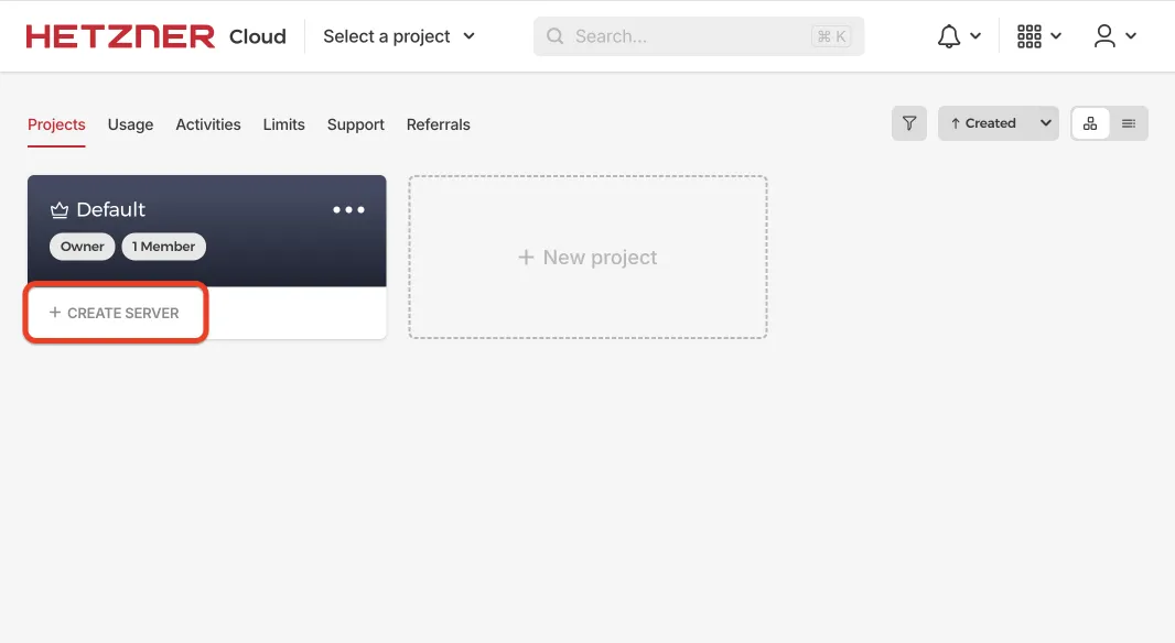 Creating a new Hetzner server