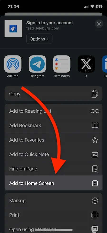 Installing Telebugs PWA on iOS