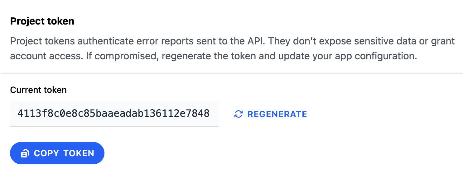 Token section with the Regenerate and Copy Token buttons