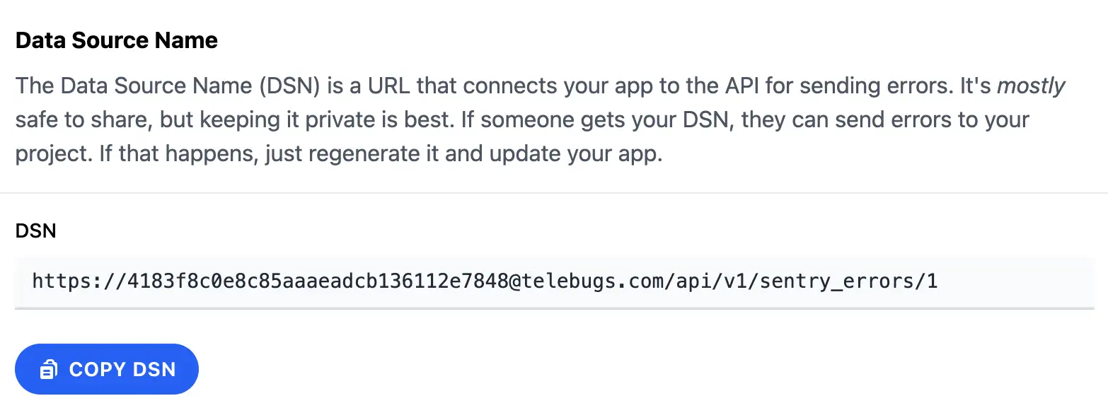 DSN section with the Copy DSN button