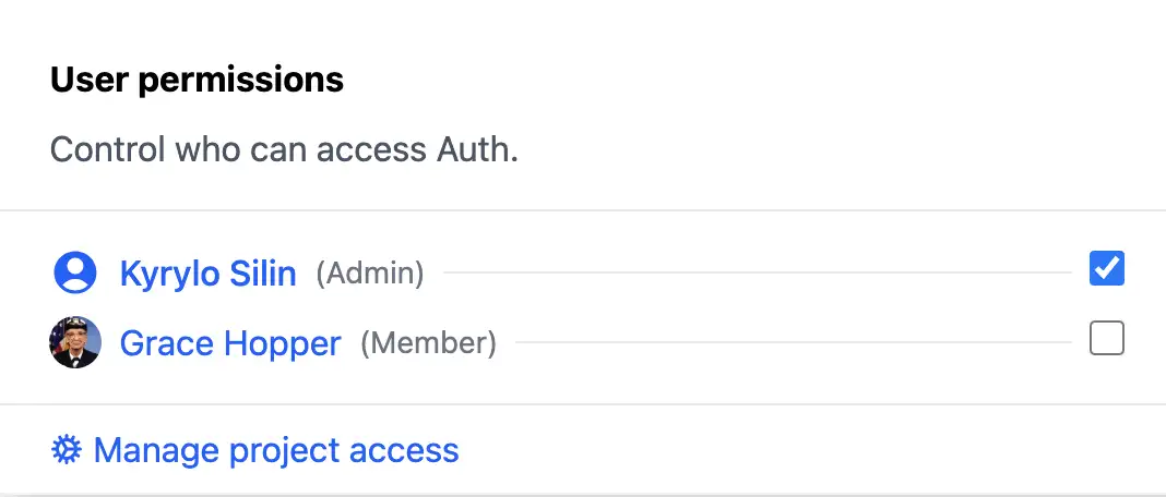 Access control user list with toggles