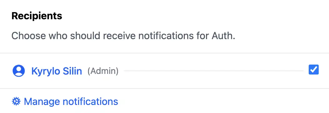 Notifications recipients with toggles for each user