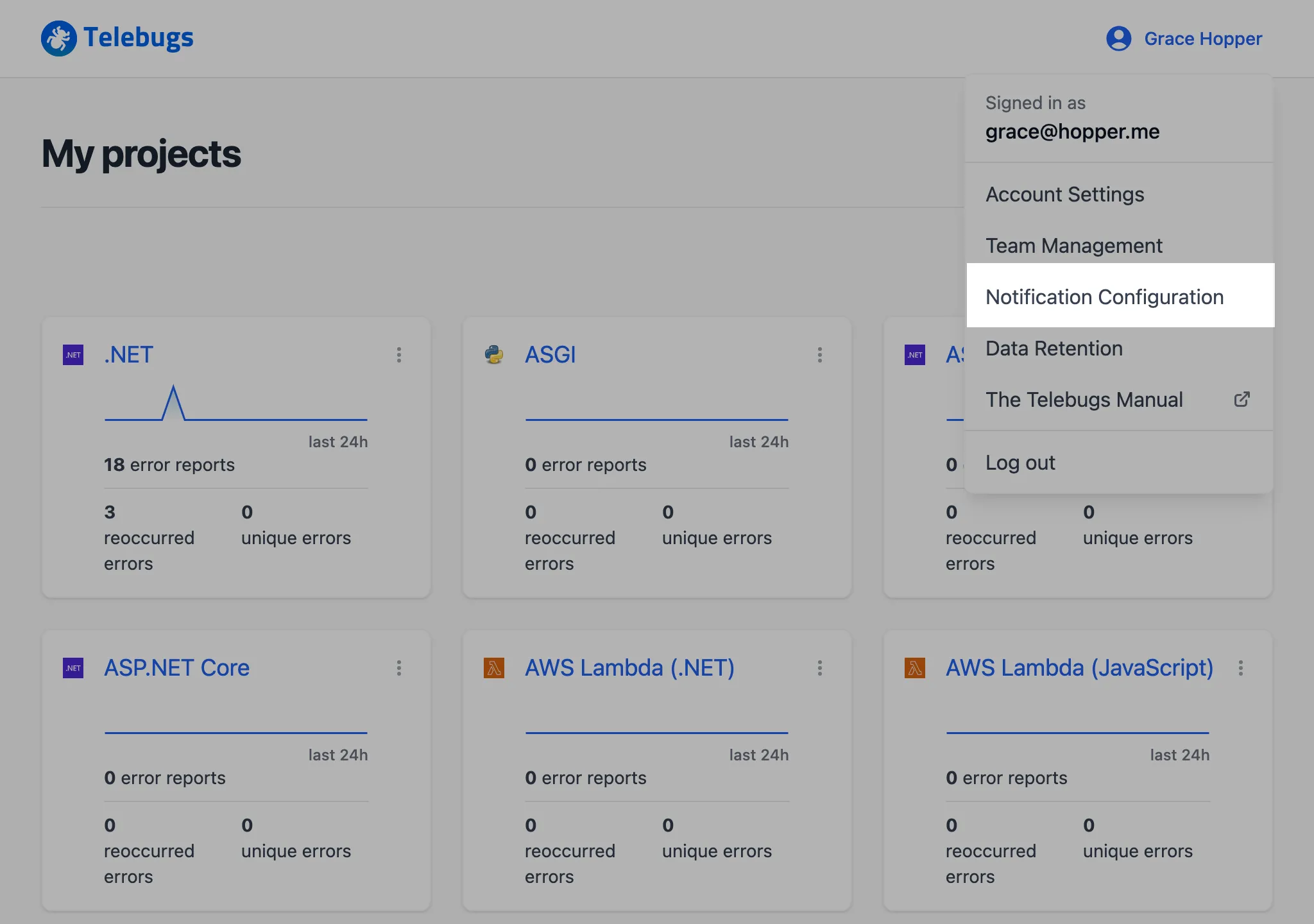 Notification Configuration menu item