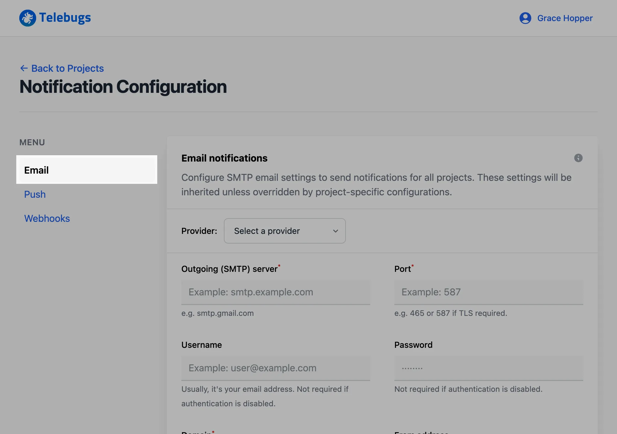 Email notification channel selected