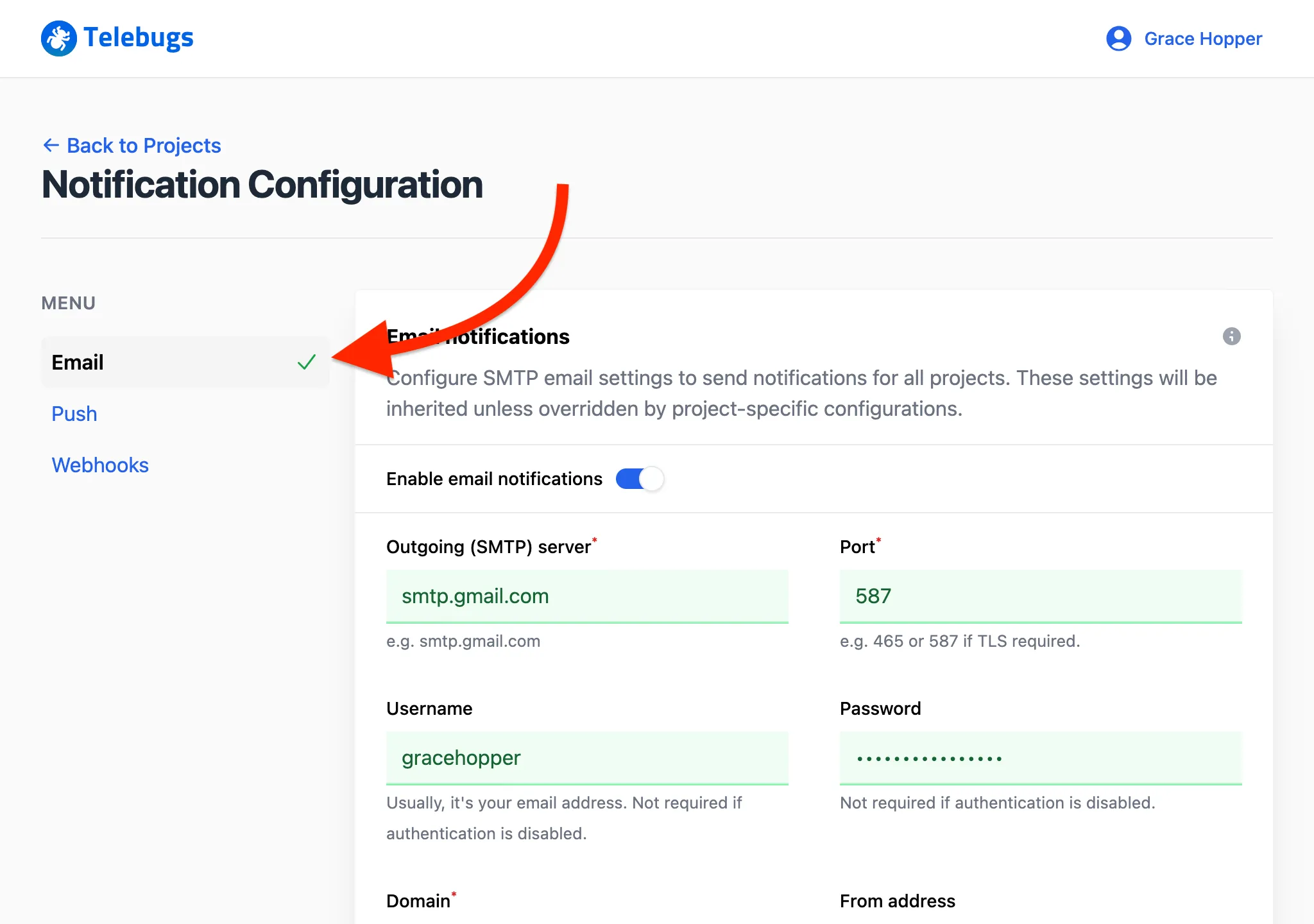 Email notification channel configured
