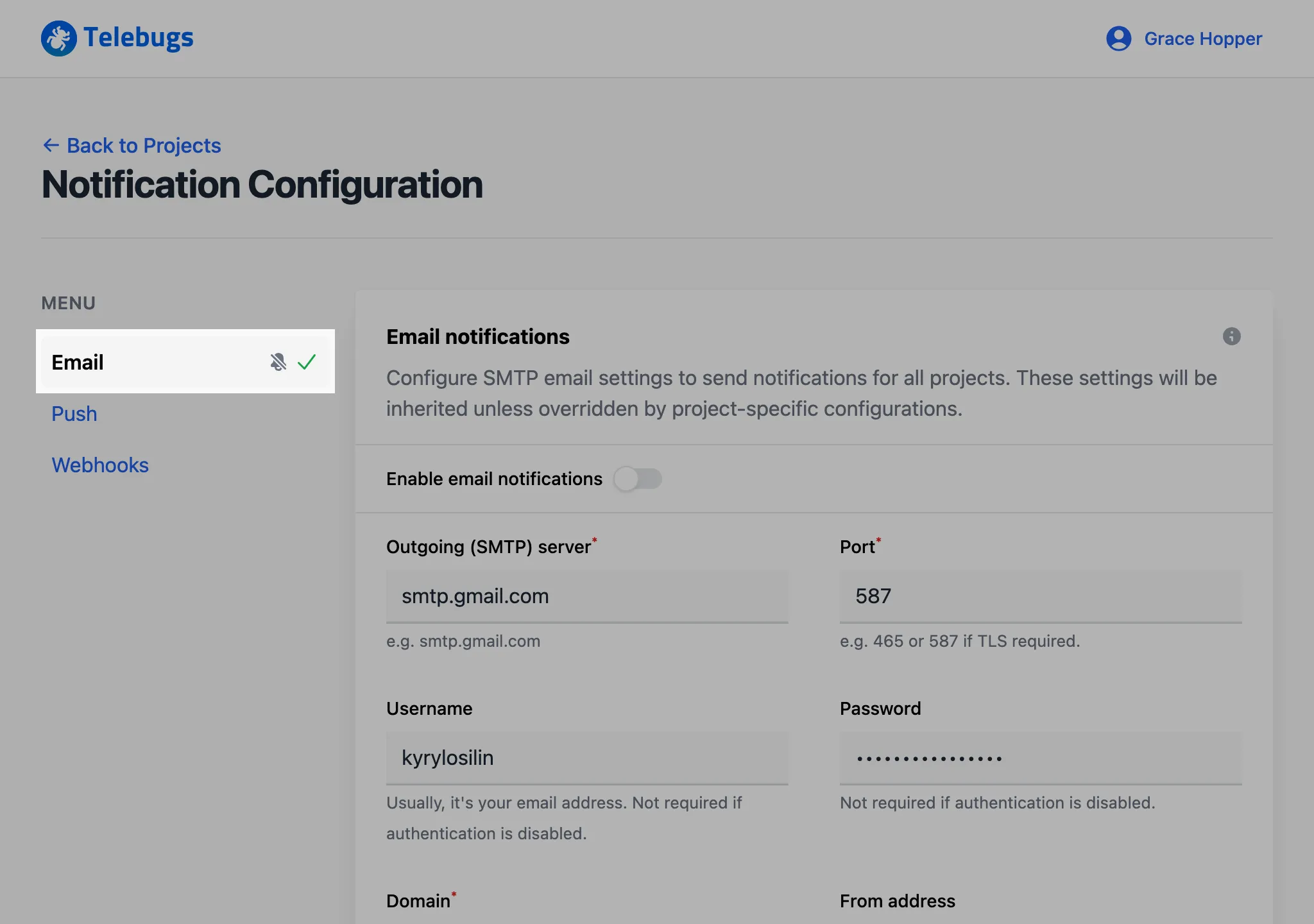 Email notification channel disabled