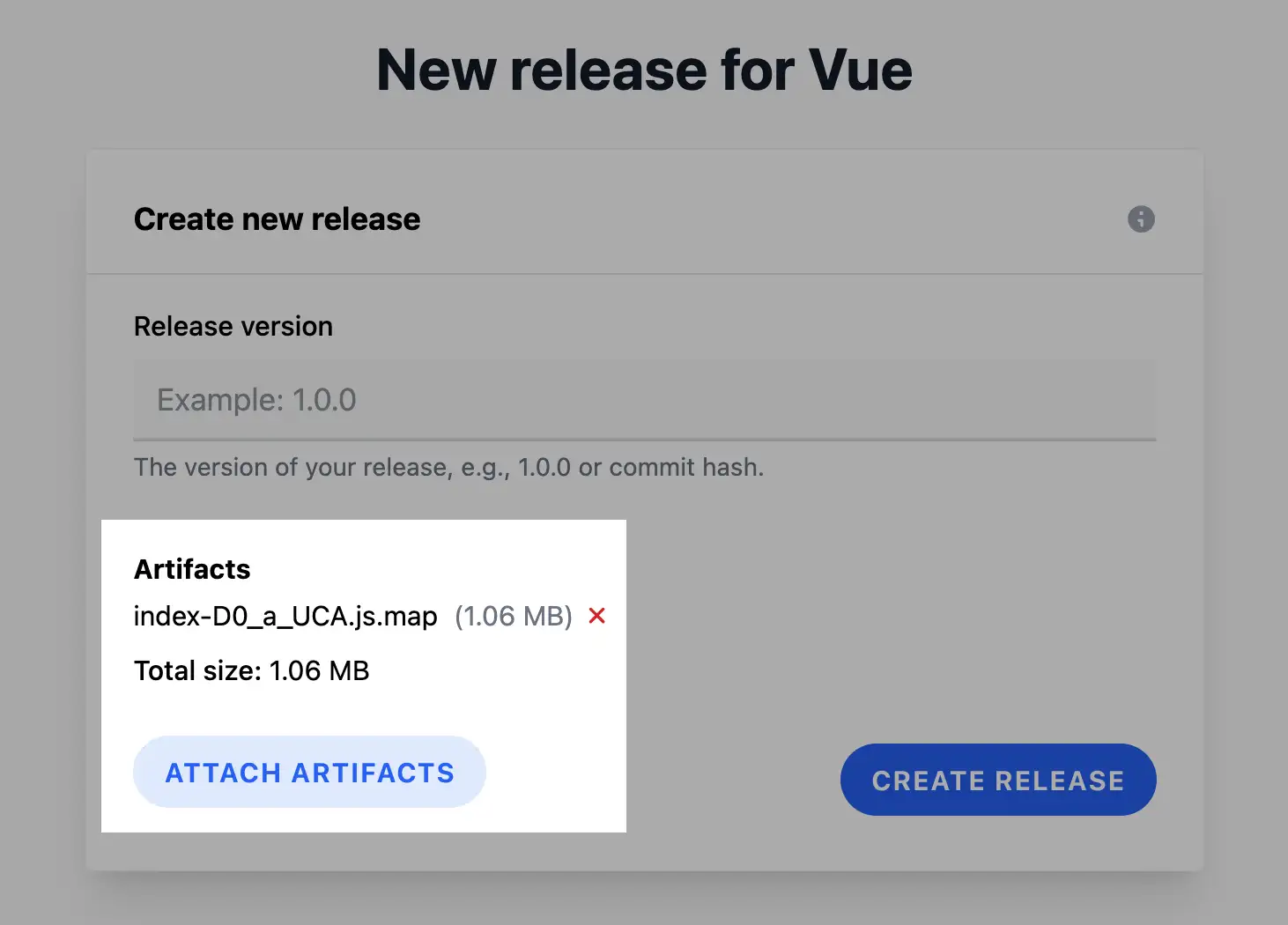 Release management interface with source map artifacts