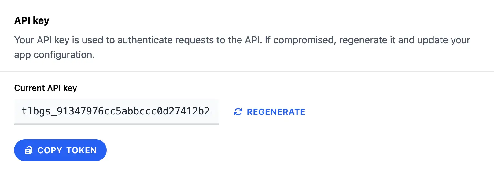 Personal API key generation in settings