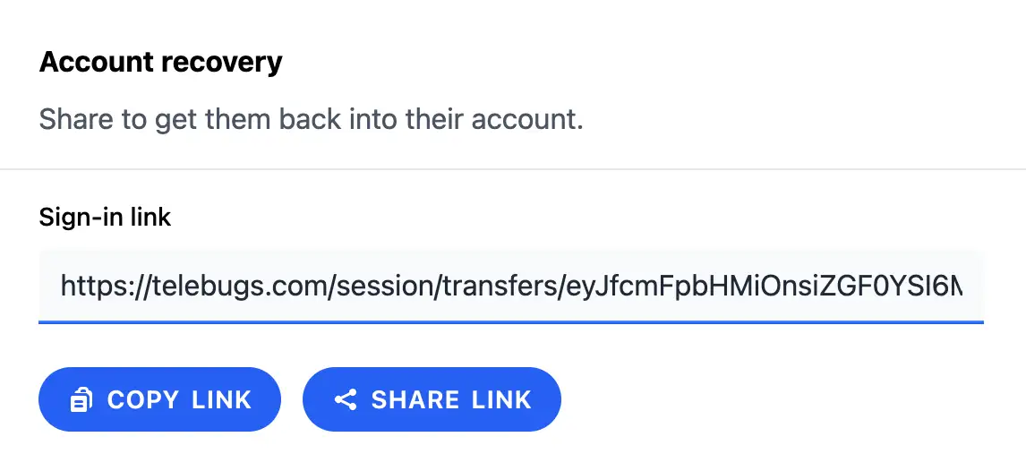 Account recovery section