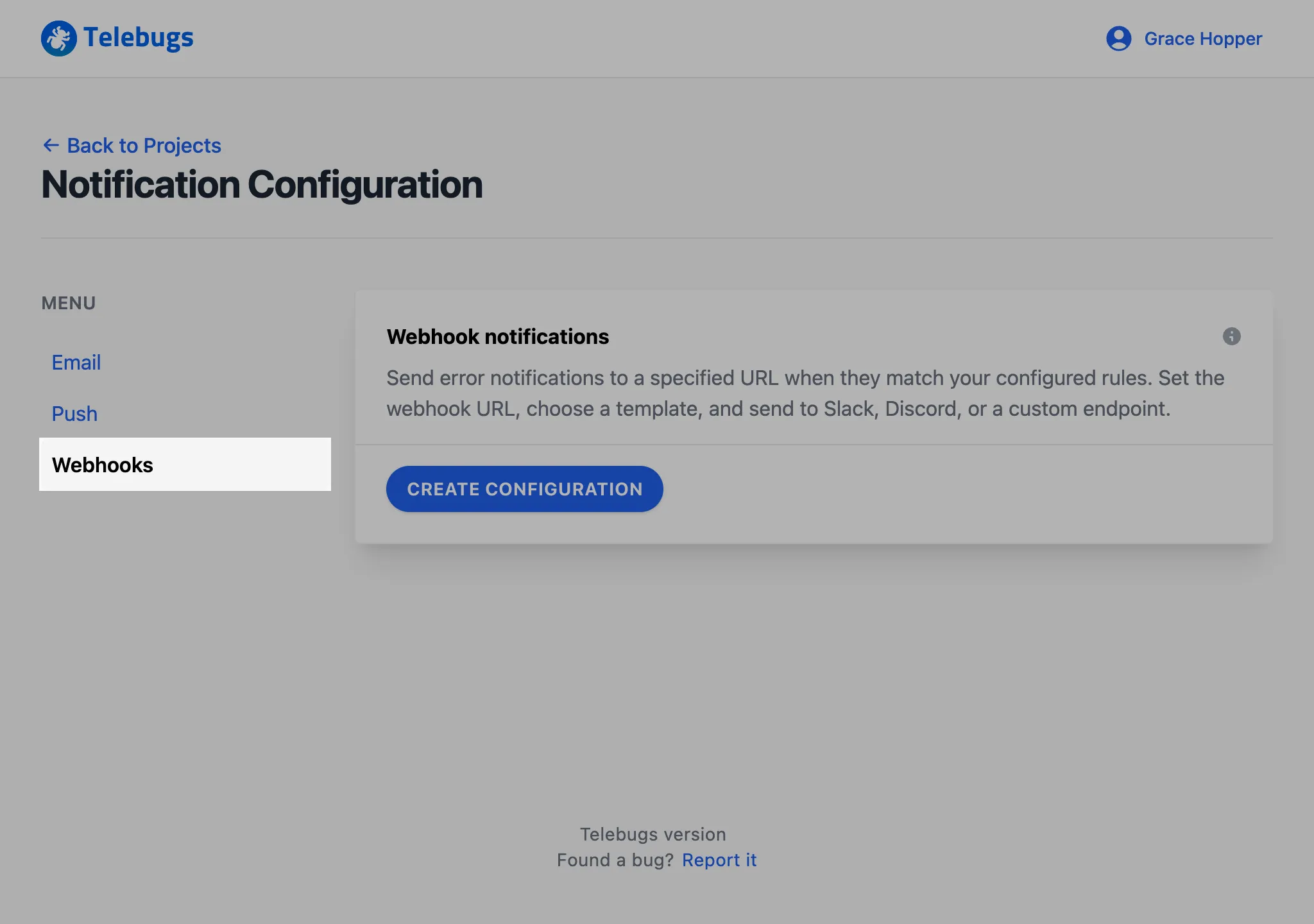 Webhooks notification channel selected