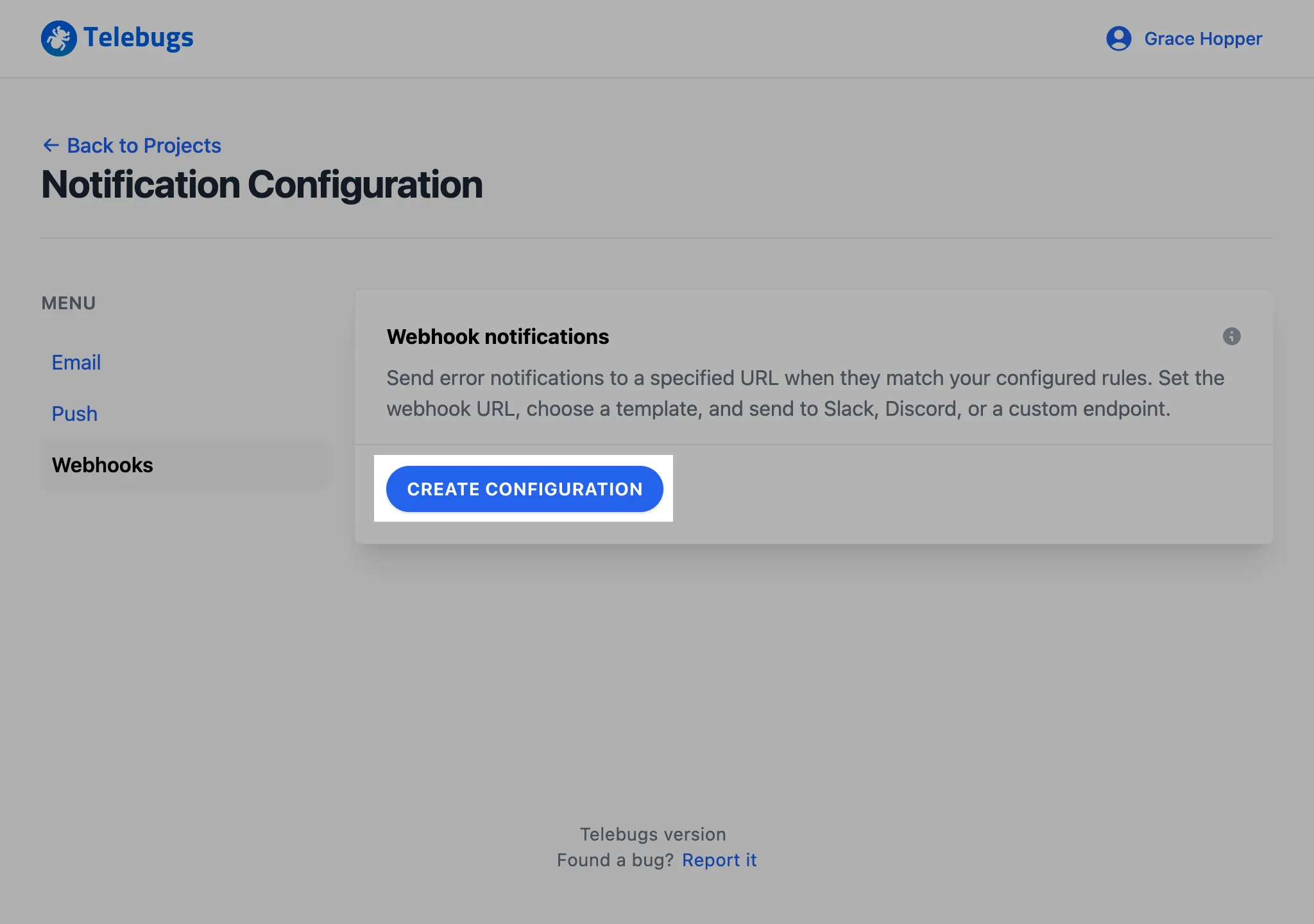 Create Configuration button