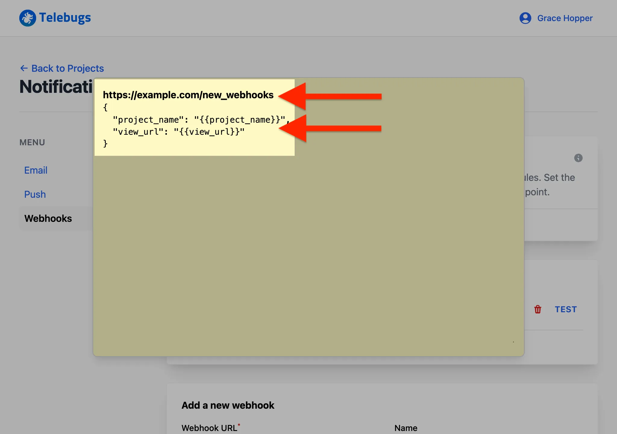 Edit webhook URL and template body